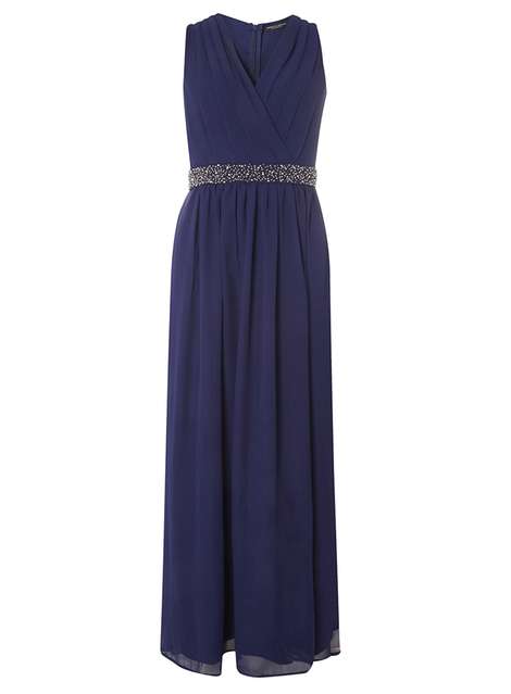 Blue Embellished Waist Maxi Dress